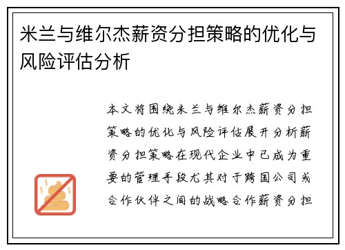 米兰与维尔杰薪资分担策略的优化与风险评估分析